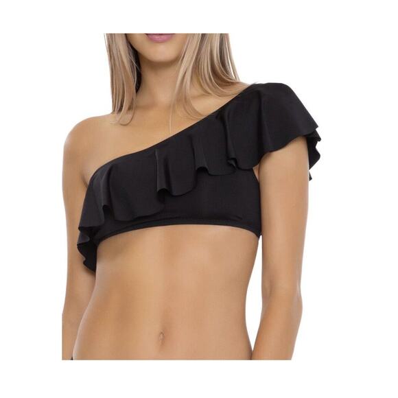 Trina Turk Womens Atlas Black Ruffled One Shoulder Bikini Swim Top ONLY 8 NWT - Picture 2 of 8